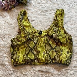 TLZ L’FEMME Yellow Neon Snake Print Crop Tank sz M